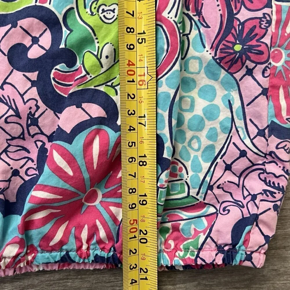 Lilly Pulitzer Girls Jungle Animal Print Tunic Blouse Size 14 Cotton Pink Blue